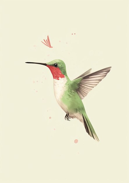 Foto colibrí en vuelo pintura en acuarela ilustración vectorial