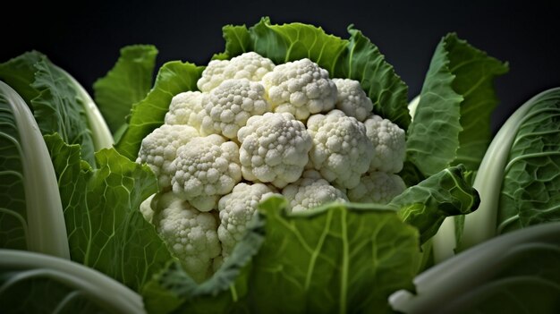 una coliflor aislada sobre un fondo negro