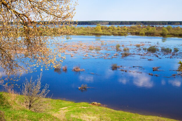 Colina en un prado lleno de agua derretida