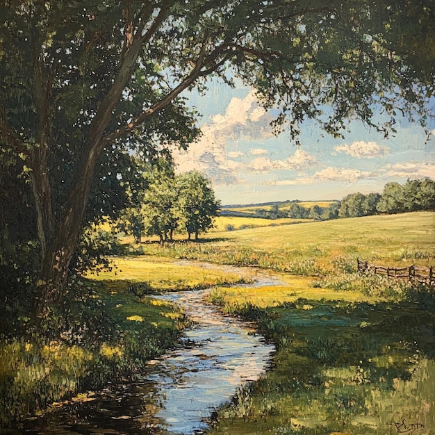 Una colina serena con un arroyo que murmura