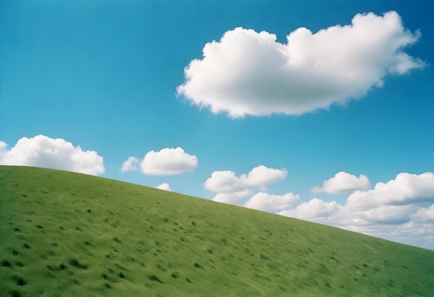 Colina verde con un cielo azul claro y nubes esparcidas