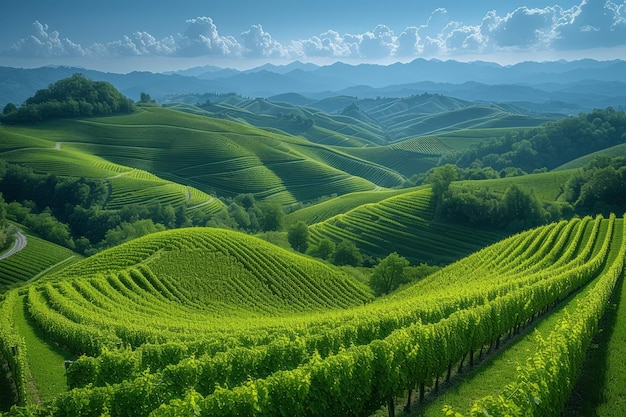 Foto colinas cubiertas de viñedos en un paisaje rural