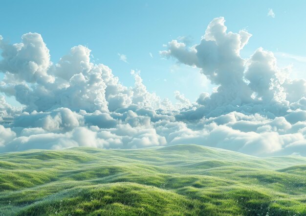 Foto colinas verdes bajo un cielo azul con nubes blancas