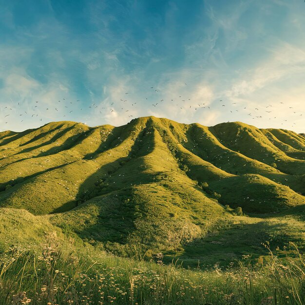 Foto colinas verdes con el cielo azul