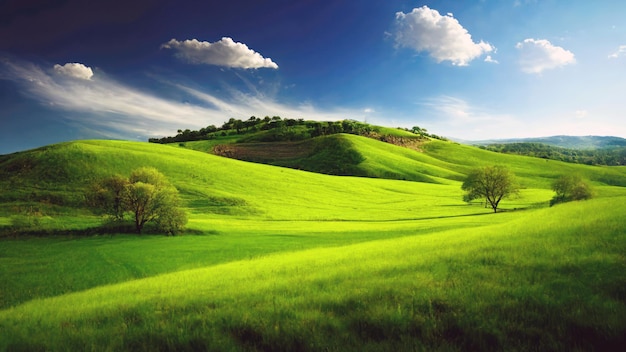 Colinas verdes y el cielo.