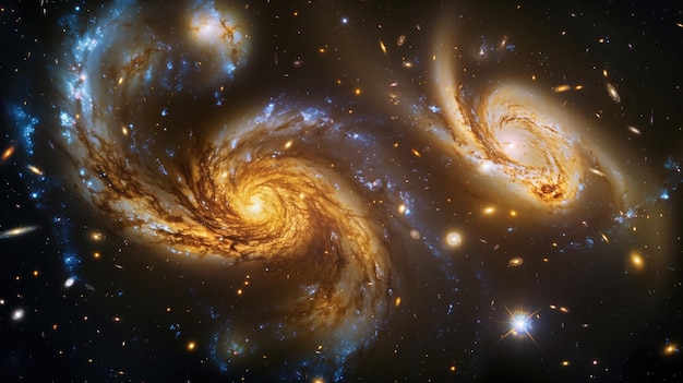 Colisão galáctica no espaço exterior com núcleos brilhantes