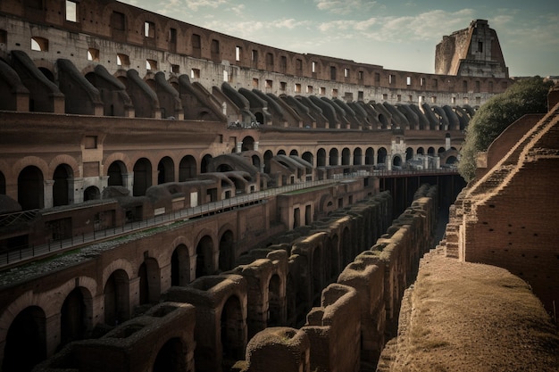 El Coliseo de Roma al anochecer entre ruinas y turistas generativo IA