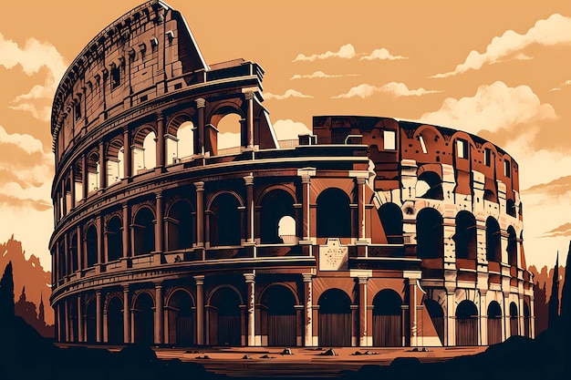 Coliseo en Roma Italia día del patrimonio ilustración de arte digital