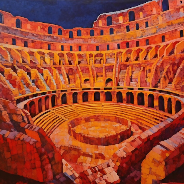 Coliseo en Roma Italia Pintura digital del antiguo anfiteatro romano