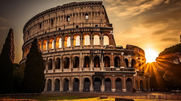 Coliseo romano en el atardecer grandes sombras proyectadas