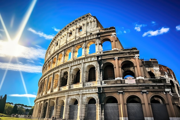 Coliseo romano y cielo azul soleado