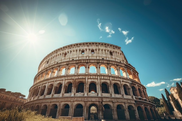 Coliseo romano y cielo azul soleado