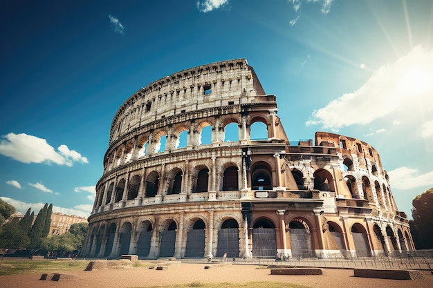 Coliseo romano y cielo azul soleado