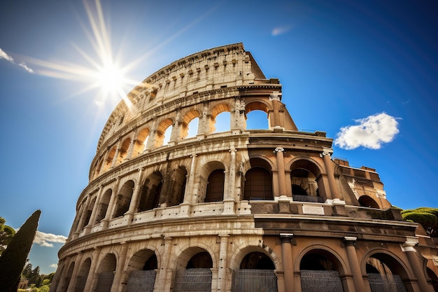 Coliseo romano y cielo azul soleado