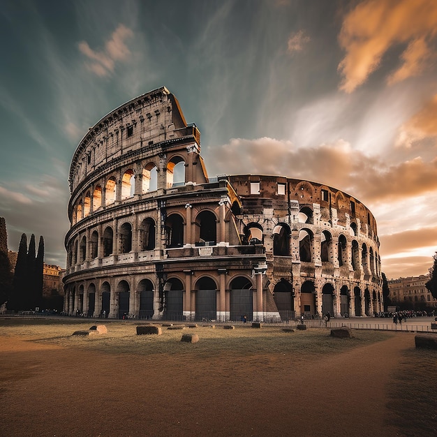 El Coliseo Romano en Roma Italia amplia vista panorámica generativa ai