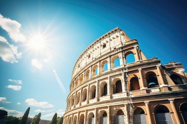 Coliseu romano e céu azul ensolarado