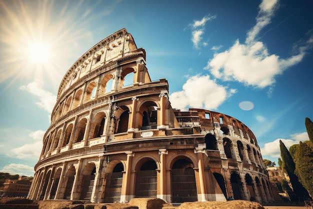 Coliseu romano e céu azul ensolarado