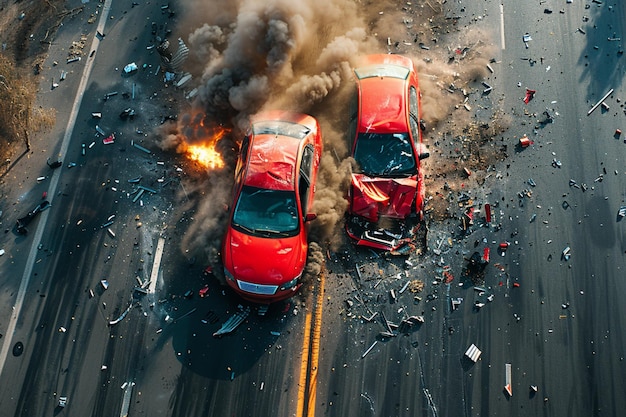 Foto la colisión de automóviles ilustra los peligros de la conducción imprudente