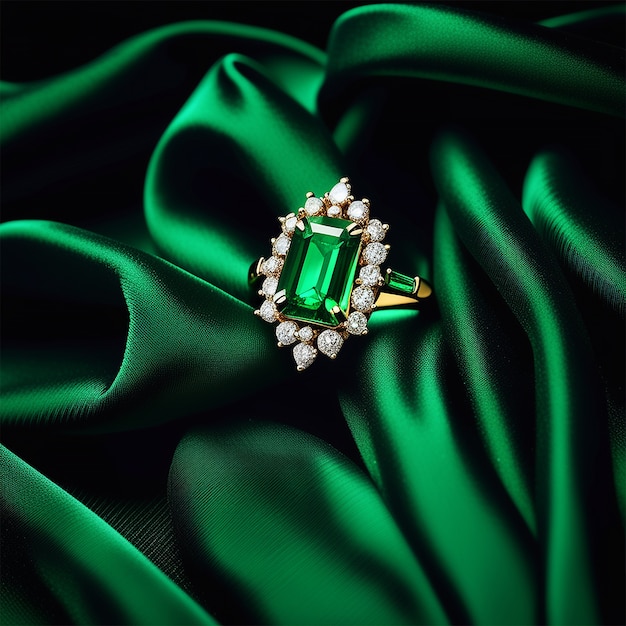 Foto collage de anillos de piedras preciosas esmeralda
