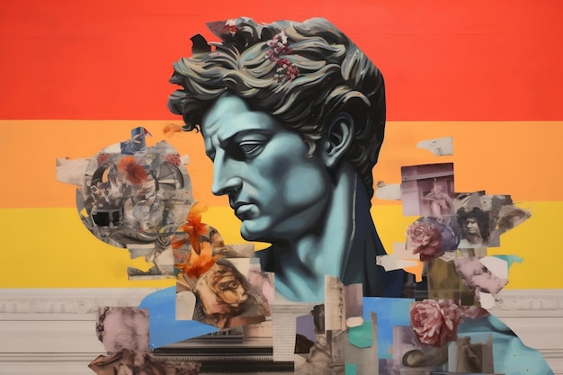 Collage de arte cautivador que muestra la escultura de David Generative AI