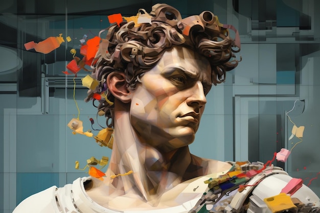 Collage de arte cautivador que muestra la escultura de David Generative AI