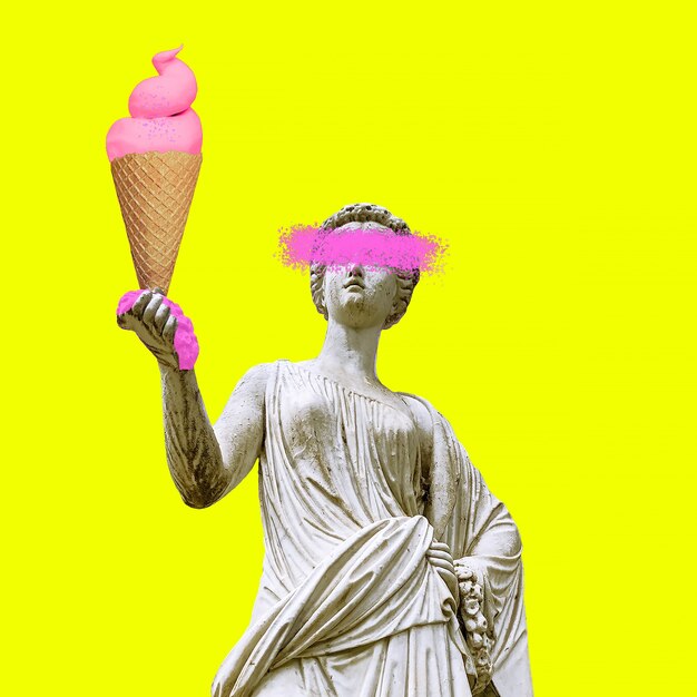 Collage de arte contemporáneo Escultura renacentista Mujer y gran helado