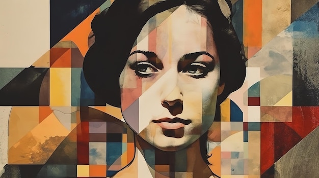 Collage de arte moderno abstracto Retrato de una mujer joven de moda IA generativa