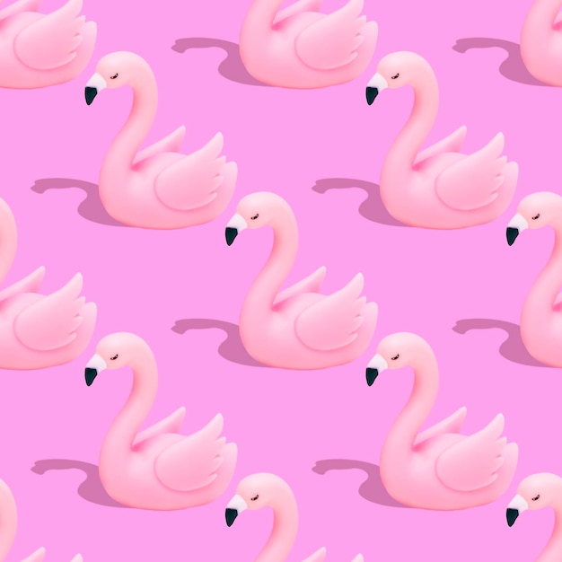 Collage de arte de patrones sin fisuras de flamencos rosas de plástico