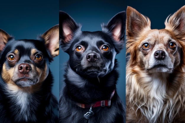 Collage aus Porträts von drei niedlichen Hunden generativer KI