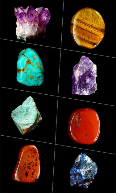 Collage aus verschiedenen Mineralgesteinen und Steinen