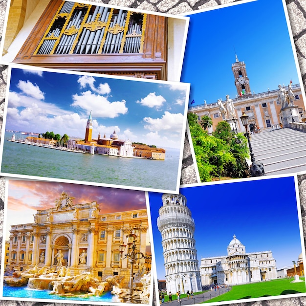 Collage de la bella Italia Roma Florencia Pisa Venecia