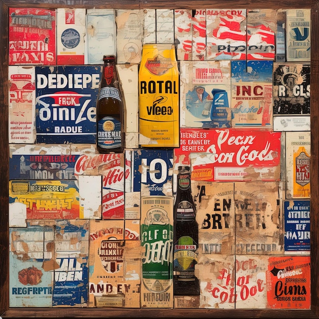 Foto un collage de botellas de cerveza y coca cola