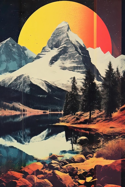 Collage de carteles de alto contraste concepto salvaje natural de viajes de montaña
