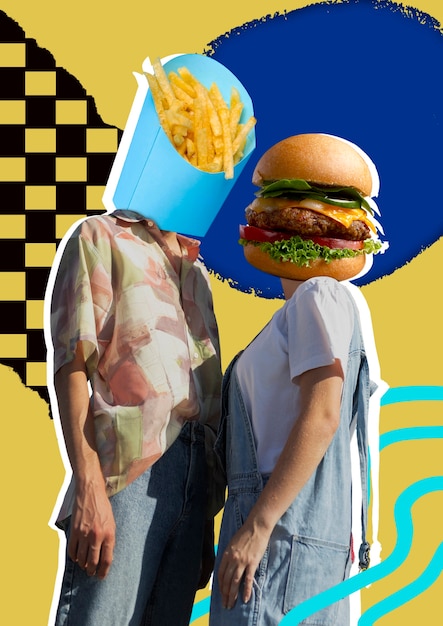 Un collage de comida abstracto creativo.