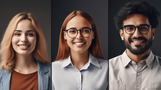 Un collage de cuatro personas con gafas y una mujer con gafas.