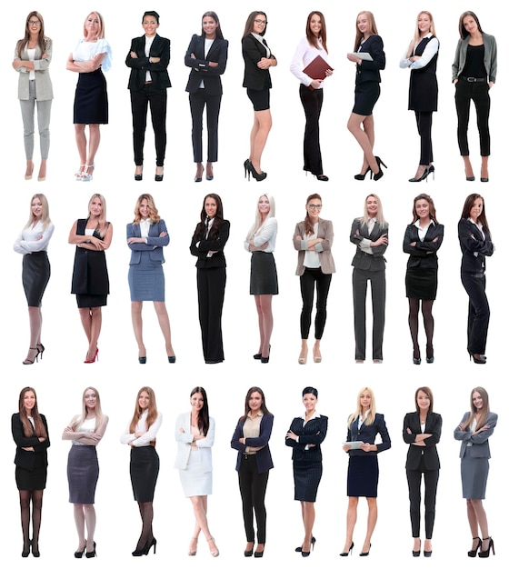Collage der erfolgreichen modernen Geschäftsfrau getrennt auf Weiß