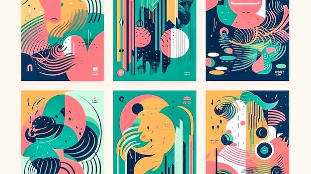Collage de dibujos abstractos de naturaleza generativa AI
