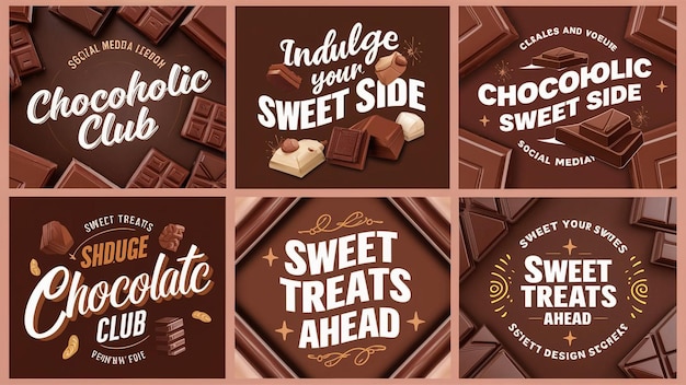 un collage de diferentes chocolates con las palabras " dulces golosinas " en la parte superior