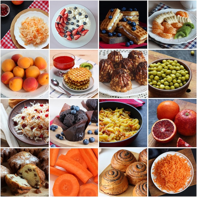 Collage de diferentes fotos de comida deliciosa.