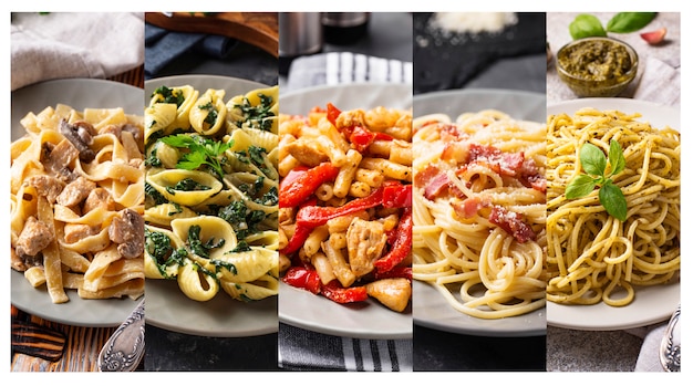 Collage con diferentes platos de pasta.