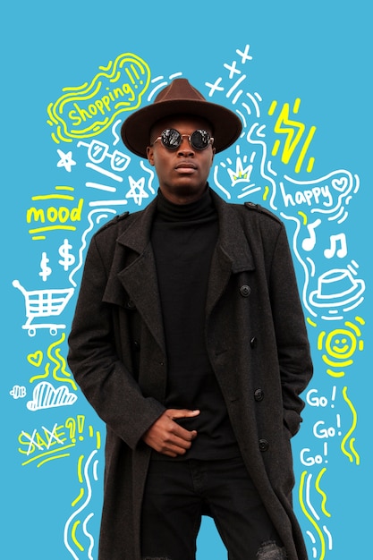 Un collage de doodle de una persona que piensa