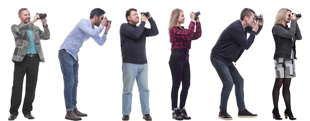 Foto collage einer gruppe von fotografen im profil isoliert