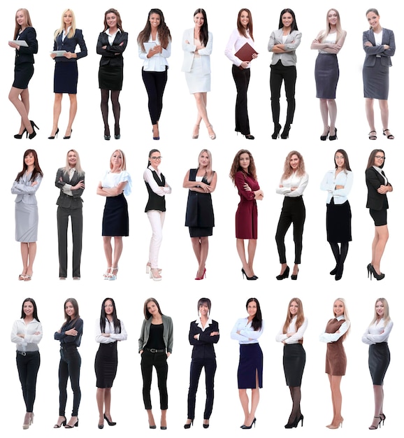 collage, de, exitoso, moderno, mujer de negocios, aislado, blanco, plano de fondo