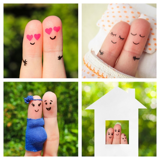 Collage finger art de una pareja feliz Las diferentes etapas de la vida de una pareja