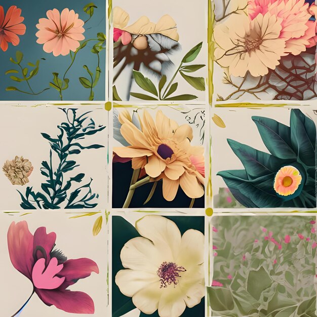 Un Collage De Flores Y Hojas Con Un Estilo Vintage 6