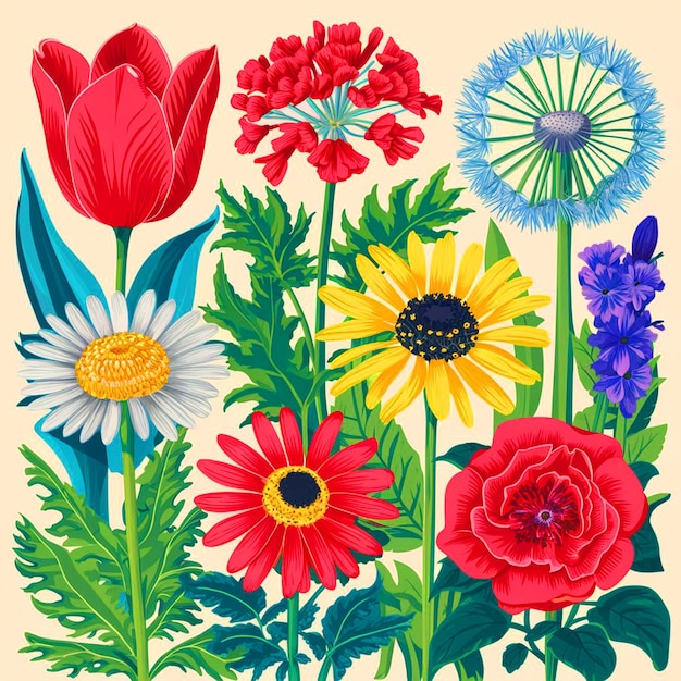 un collage de flores, incluido uno con la palabra " primavera " en él