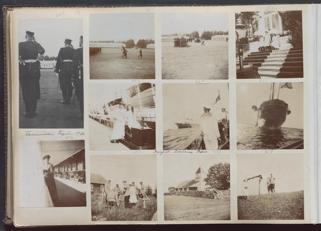 un collage de fotografías de la década de 1950 de un hombre con una mujer caminando por una playa