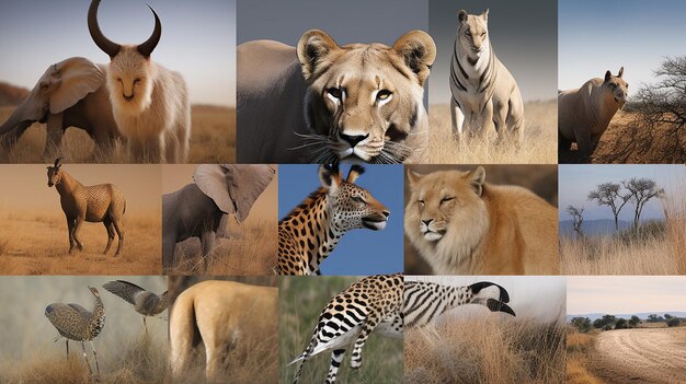 Un collage de fotos en blanco que muestra la diversidad de la fotografía de la vida silvestre