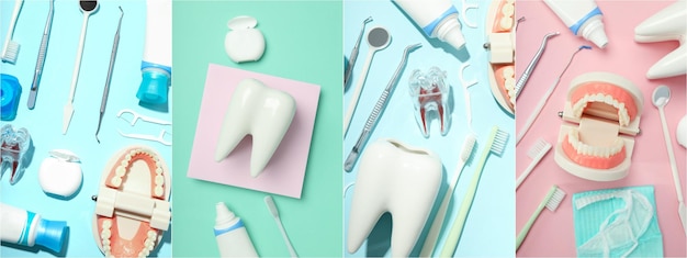 Foto collage de fotos para el concepto de tratamiento de dientes