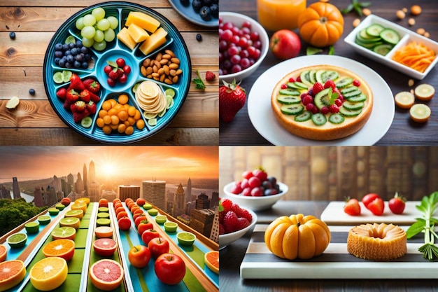 un collage de fotos de frutas y verduras, incluidas frutas y verduras.
